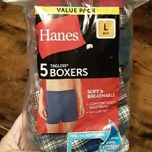 NWT Hanes Men's Large  Breathable No Gap Fly Comfort Waistband Plaid Boxes